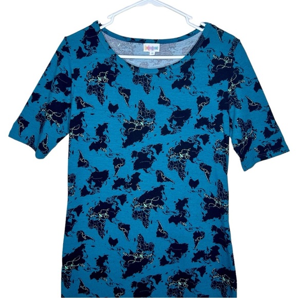 LuLaRoe Globe World Map Blue Julia Dress Size Medium - Picture 3 of 7